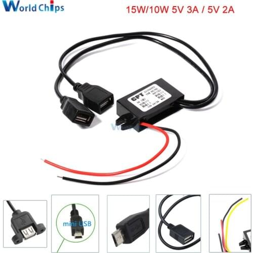 12V to 5V 2A 3A 10W 15W DC-DC Step Down Buck Converter Power Supply Module Mini USB Micro USB Adapter for Car Male Female USB