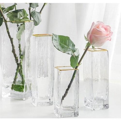 Transparent Glass Vase Nordic Phnom Penh Square Vase Office Tabletop Flower Bottle Plant Bonsai Flowers Pot for Home Decoration
