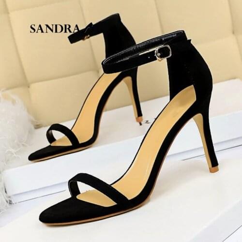 SANDRA JRR Women Summer Sandals High Heel Ankle Buckle Stiletto Heels Female Classic Party Club Office Pumps 8 cm Heels Sandals