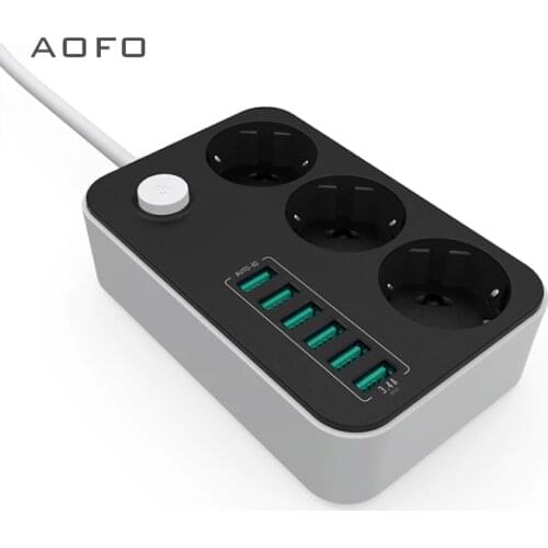 AOFO Network filter 3-Outlet Surge Protector Power Strip with USB Charging 6 Ports 5.4A/27W, 5Ft Heavy Duty Extension Cord