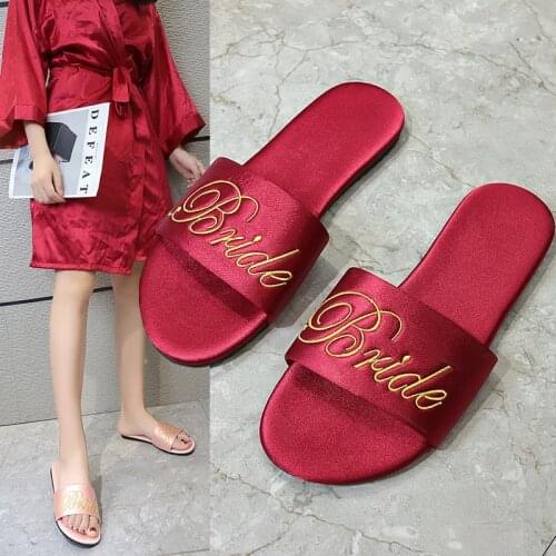 2020 Women Indoor Slippers Brides Bridesmaid Outdoor Silk Slippers Anti-slip Summer Wedding Shoes Woman Fashion Slides SH0201