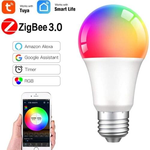 ZigBee3.0 Tuya Smart Led Lamp Bulb 220V 110V E27 9W RGBCW Light Bulb Works With Smartthings Alexa Echo Google Home