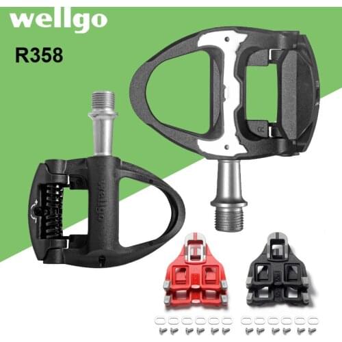Wellgo R358 carbon fiber road bike self-locking pedal light weight 241g compatible spd-sl with 2 pair of cleats