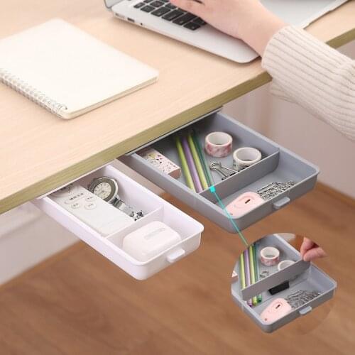 Under Desk Drawer Storage Box Self Stick Pencil Tray Stationery Storage Case Hidden Table Organizer Office School Organizer Box
