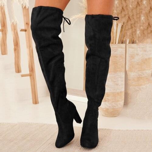 Women Long Boots Winter Over The Knee Boots Comfort Square Heels Suede Fashion Thigh High Boots shoes for women 2021 #40