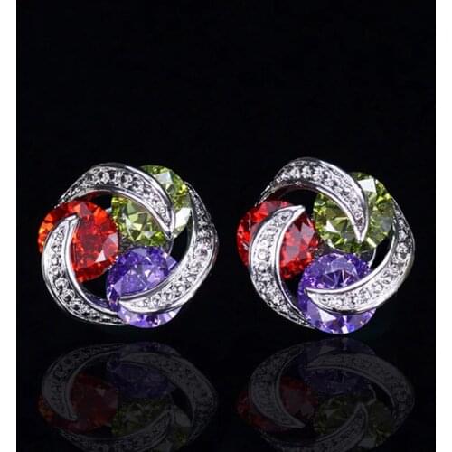 Fashion Multicolor Zircon Earrings Silver Color AAA Mosaic CZ Crystal Stud Earrings for Women Jewelry oorbellen brincos