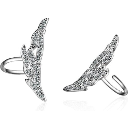 Hot Sale Wholesale New Wings Design Shiny Zircon 925 Sterling Silver Clip Earrings for Women Girls Jewelry Christmas Gift