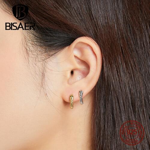 Bisaer Authentic 925 Sterling Silver The Hearse Earring Hoop Earrings for Women Mini Ear Hoops Anti-allergy Jewelry ECE1104