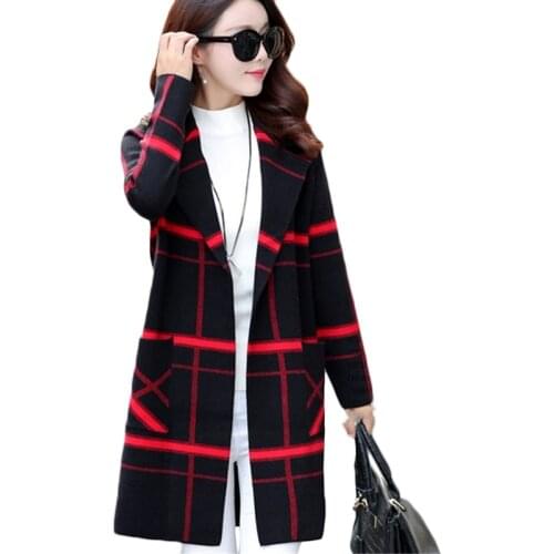 Autumn Winter New Striped Sweater Women Korean long Casual Shawl knit Cardigan Womens wild Plus size Sweaters Coat Tide 3XL F718