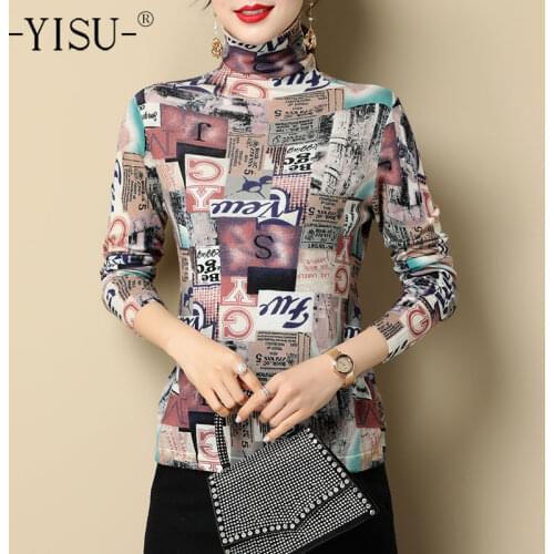 YISU Women Sweater Winter New Turtleneck Printing Knitted pullover Long sleeve Warm Female Jumper Western style Loose Sweater