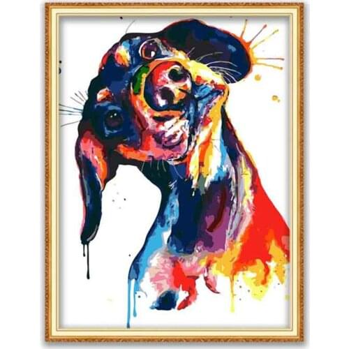 Animal Dog Dachshund DIY Embroidery Cross Stitch 11CT Kits Craft Needlework Set Cotton Thread Printed Canvas Decoration On Sale