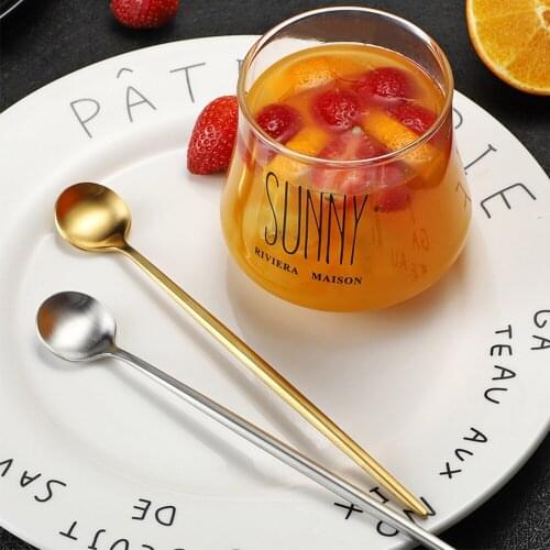 1 Pc New Stainless Steel Coffee Spoon Gold Long Handle Colorful Coffee Scoops Dessert Tea Spoon Kitchen Gadget Tool Tableware