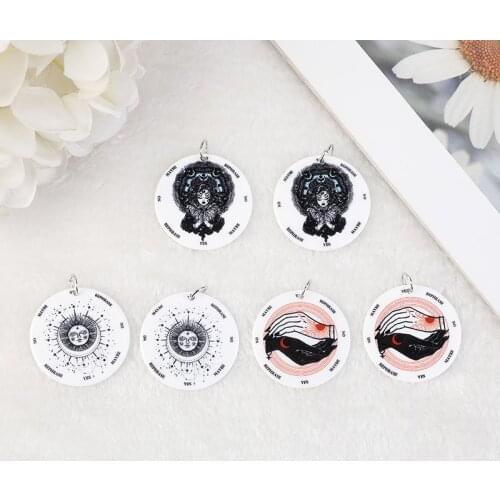 10 Pcs Divination Pendulum Board Charms Sleeping Sun and Moon Astral Girl Cards Necklace Earring Diy Making Accessories