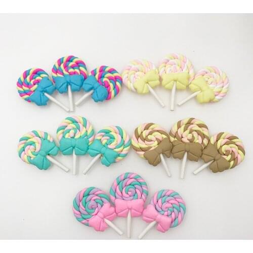 10Pcs/lot Kawaii Rainbow Lollipop Miniature Flatback Clay Cabcohons Accessories Phone Decoration Crafts Making DIY Scrapbooking