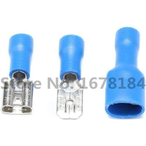 100pcs 6.3mm 16-14AWG Female Male Electrical Wiring Connector Insulated Crimp Terminal Spade Blue FDFD2-250 MDD2-250