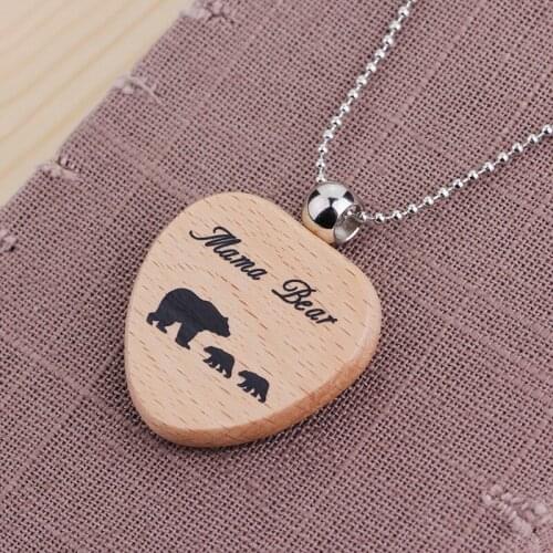 12PC/Lot Fashion Mama And Two Baby Bears Wood Heart Pendant Chain Necklace Gifts For Family Kids Children Mom Mothers Necklaces