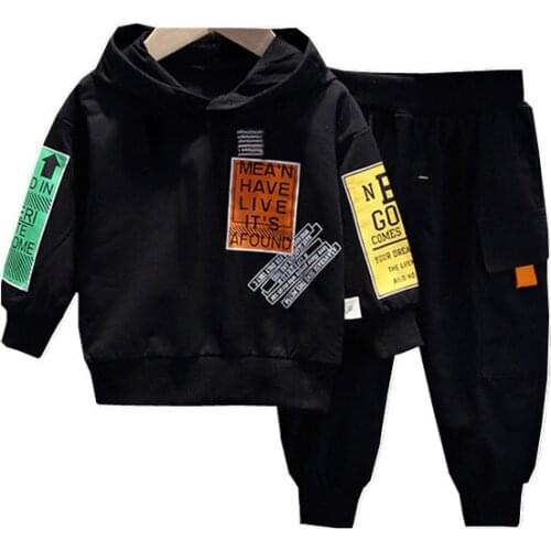 New Toddler Boy Girl Cotton Clothes Spring Autumn Children Striped Letters Hooded Pants 2Pcs/sets Infant Kids Fashion Tracksuits