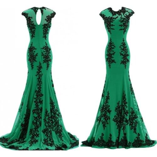 2020 Elegant Long Evening Dresses Sexy Green Chiffon Open Back Appliques Prom Party Runway Cheap Red Carpet Celebrity Gowns