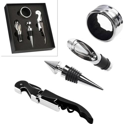 4pcs/lot Stainless Steel + ABS Wine Tool Sets with Bottle Opener Wine stopper Wine Accessory Kit Gifts for Wine Tools