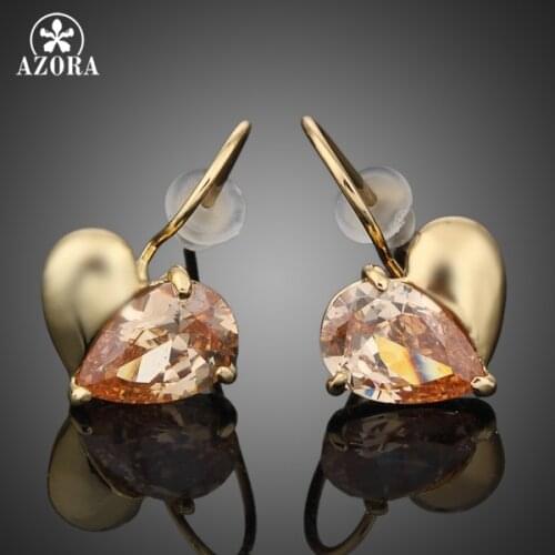 AZORA Gold Color Heart Water Drop Rhinestones Drop Earring for Valentines Day Gift of Love TE0013