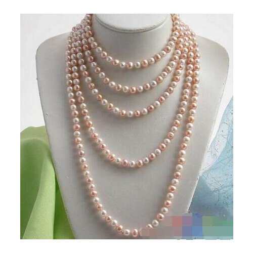 WHITE PINK FRESHWATER CULTURED PEARL NECLACE 100"