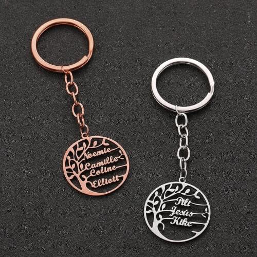 MumuXing Personality Keychain Family Tree Tree of Life Stainless Steel Keychain Round Multi-nameplate Accessories Family Gift
