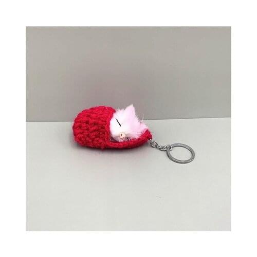 Cute Sleeping Cat Keychain Slippers Cat Plush Bag Pendant Car Key Chain Simulation Animal Gifts