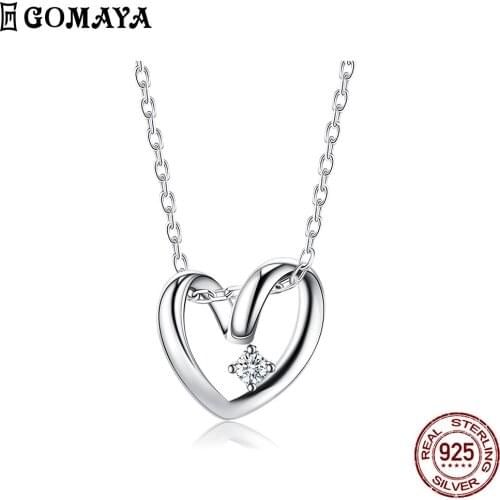 GOMAYA Heart 925 Sterling Silver Pendant Necklace Thanksgiving Cubic Zirconia Love Necklaces Gift For Women Fine Jewelry Gift