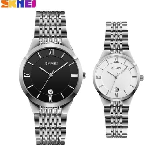 SKMEI Luxury Lover Women Men Quartz Watch Steel Strap Male Clock Date Display Waterproof Couple Bracelet Wristwatch reloj mujer