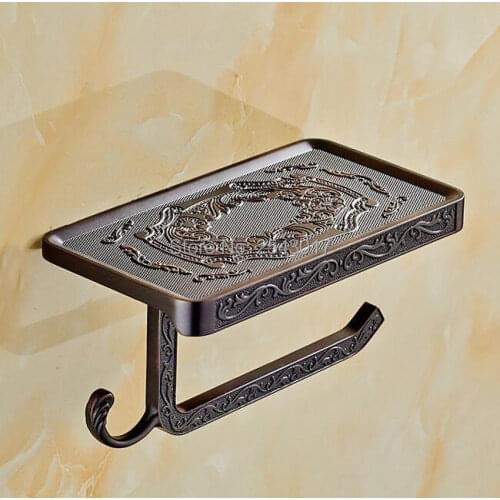 Black Finish European Classic Carving Toilet Paper Roll Holder with Hooks Mobile Phone Holder multicolor Wall Mounted ZR2335