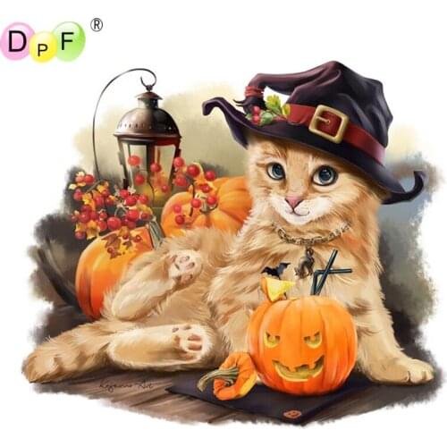 DPF 5D Round full Diamond Embroidery Needlework black hat pumpkin cat Diamond painting Cross Stitch diamond Mosaic decor crafts