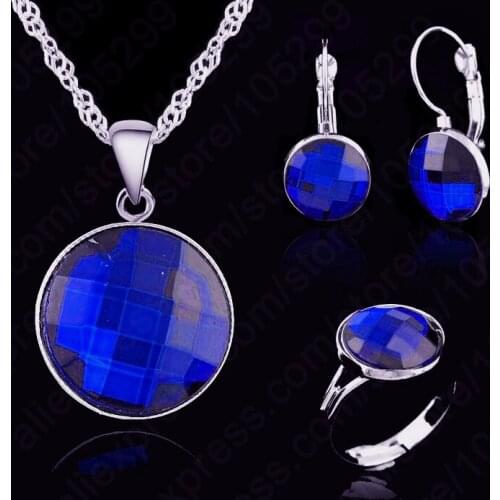Elegant Crystal Wedding Engagement Gift Set, Silver With White Gold Color Silver Necklace Earring Ring Jewelry 5 Colors