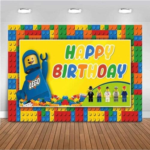 Customize Lego Blocks Party Backdrops for Photography Lego Baby Shower Birthday Dessert Table Supplies Banner Photo Backgrounds