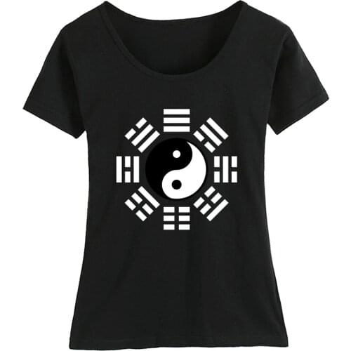Kung Fu I Ching Bagua Ba Gua Tai Chi Yin Yang Feng Shui Girl Woman Cotton Short Sleeve T Shirt Summer Couple Clothes ZIIART