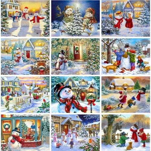 Huacan 5d Diamond Painting Full Drill Square Christmas Cartoon Diamond Embroidery Sale Snowman Mosaic Handicraft