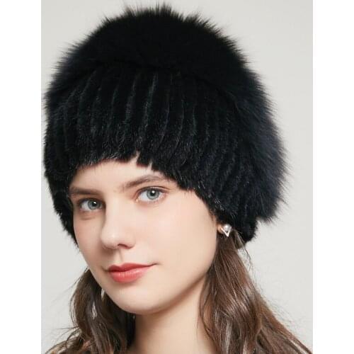JKP good elasticity natural fluffy mink fur hat winter new knitted real fox fur ladies ladies real fur hat wholesale 20GYR-02