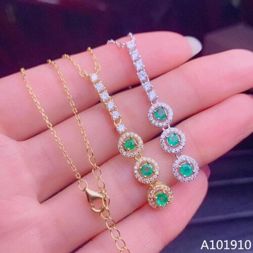 KJJEAXCMY boutique jewelry 925 sterling silver inlaid Natural emerald necklace Womens pendant Support detection classic