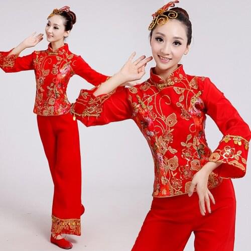 Red Chinese Tradition Clothing 2016 New Special Modern Dance Costume Stage National Clothing Drum Yangko Dance
