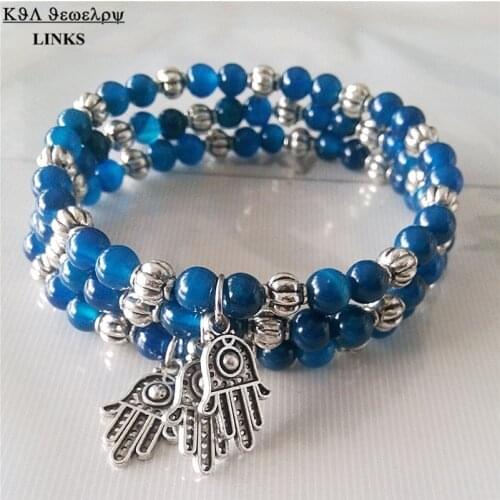 Tiny Blue Nature Round Beads String Bracelet Fatima Hamsa With Evil Eye Lucky Charm Bracelet for Women Pulseras Mujer