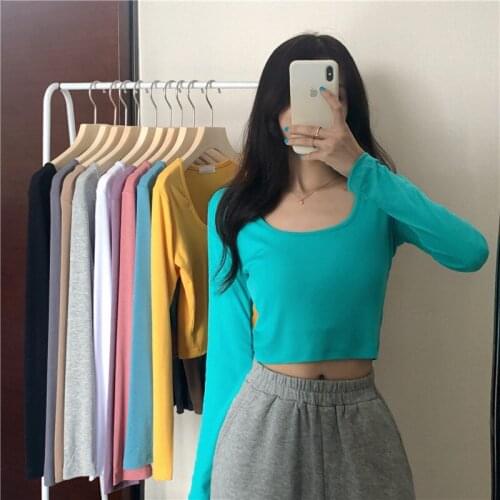 Summer Women Slim Short Crop Top Long Sleeve T-Shirts O-neck Soild Casual Base Tops Girls Spring Fashion Steetwear Basic Tee