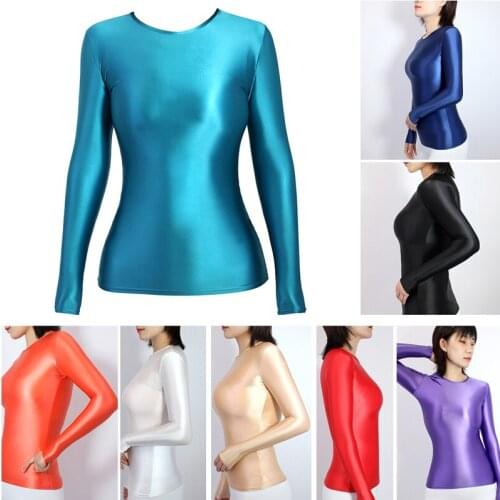 Summer Womens Sexy Tight Short Sleeve Shiny Glossy Silk Base Shirt Surf Casual Short Sleeve T-shirt Tops Swimsuits Swimwear