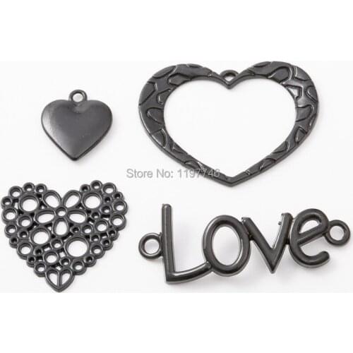 Black Love Heart Metal Pendent Charms Fashion Accessories For Handmade DIY Necklace Jewelry Making Findings