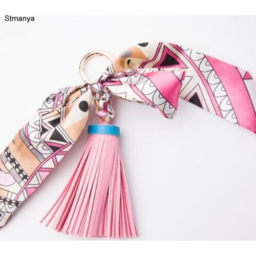 Lovely Soft leather tassels Keychain Bowknot scarf Pendant Bag Charm Accessories New Key Chain Fashion Car Key Holder K1690