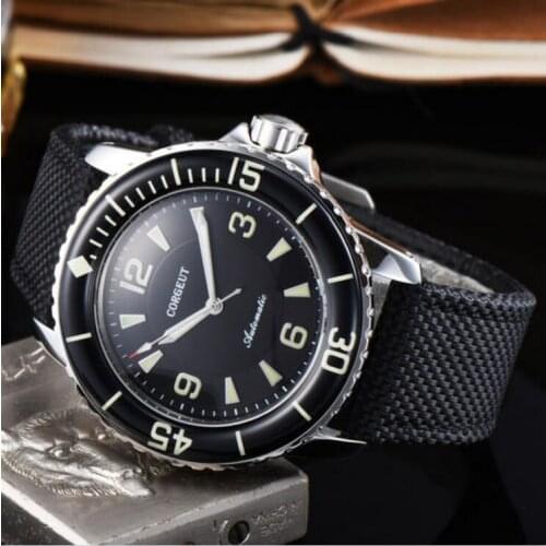 New 45MM Corgeut Black dial Ordinary glass luminous diving automatic wristwatch top brand