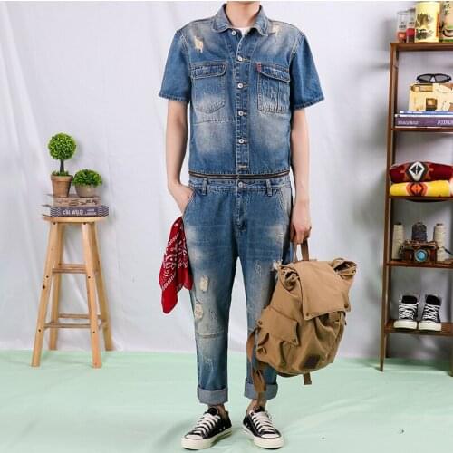 2020 New Retro Brand Fashion Detachable Men Denim Jumpsuit Male One-piece Suit Men High Quality Jeans Mens Denim Overalls M-2XL