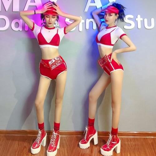 New Jazz/Pole Dance Costumes For Girls Red And White Suit Nightclub GOGO Dancer Stage Performance Clothing Rave Outfits DWY4947