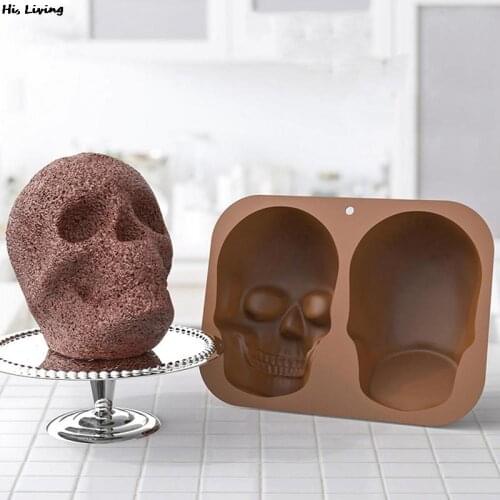 Big Sizes 3D Skeleton Head Molds Skull Silicone DIY Chocolate Candy Moulds Party Cake Decoration Mold Pastry Baking Tools