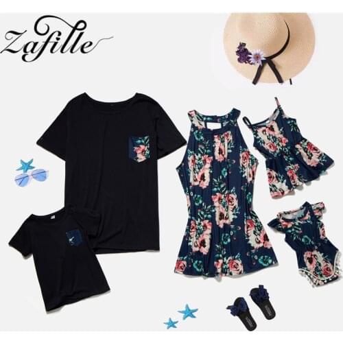 ZAFILLE Family Matching Outfits Summer Floral Printed Family T shirts Mommy and me outfits Family Look Siblings Matching Outfits