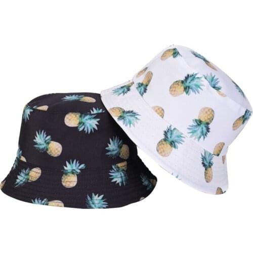 Cotton Panama Bucket Pineapple Print Men Women Summer Bucket Cap Bob Hat HipHop Gorros Fishing Fisherman Lady Travel Sun Hats