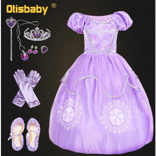 Girls Sofia Dress Fluffy Rapunzel Dress Children Diamond Ball Gown Kids Birthday Carnival Party Princess Sophia Cosplay Costume